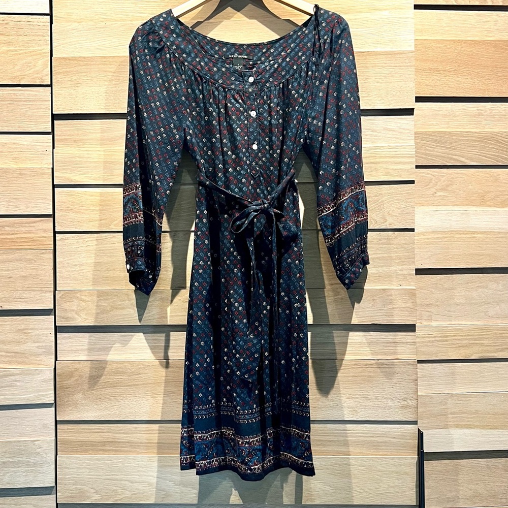 Lucky Brand Boho Black and Red 3/4 Sleeve Dress